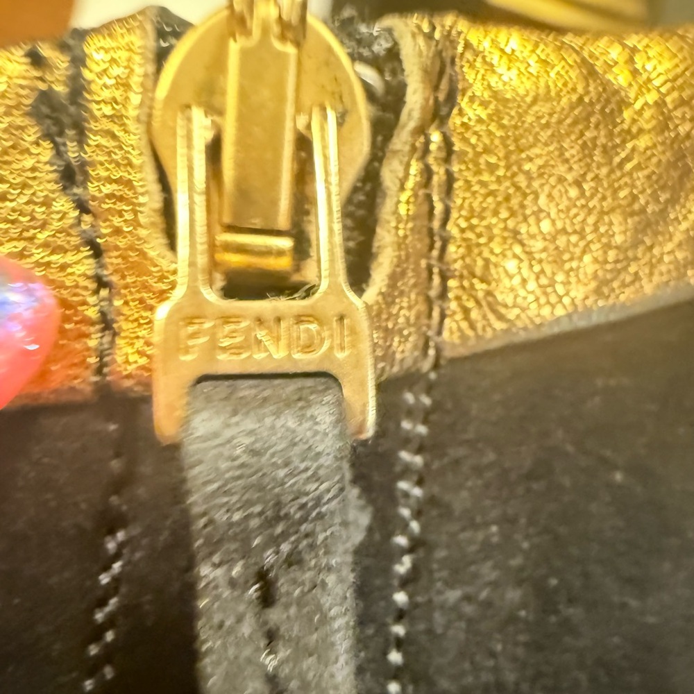 FENDI Black Gold Suede Leather Ankle Heeled Boots Size 37/7 w/Dustbag MSRP $990 - Picture 13 of 14